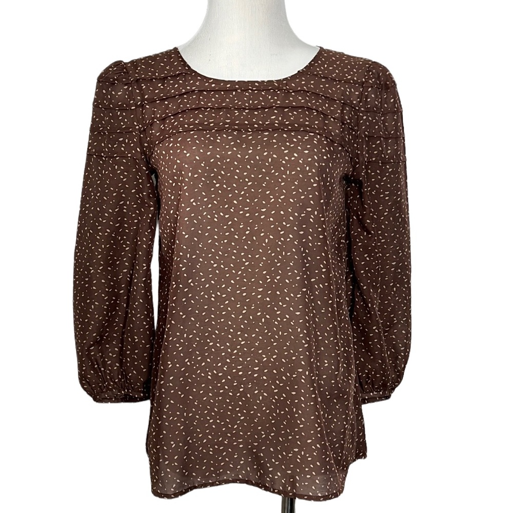 LOFT Brown Printed Long Sleeve Thin Blouse SZ XS